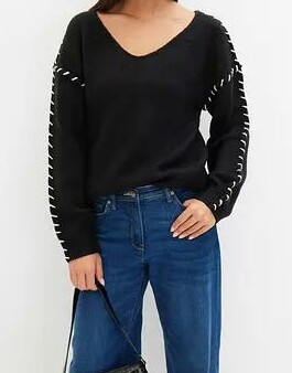 SWETER DAMSKI PLUS SIZE DEKOLT V LUŹNY FASON DŁUGI RĘKAW