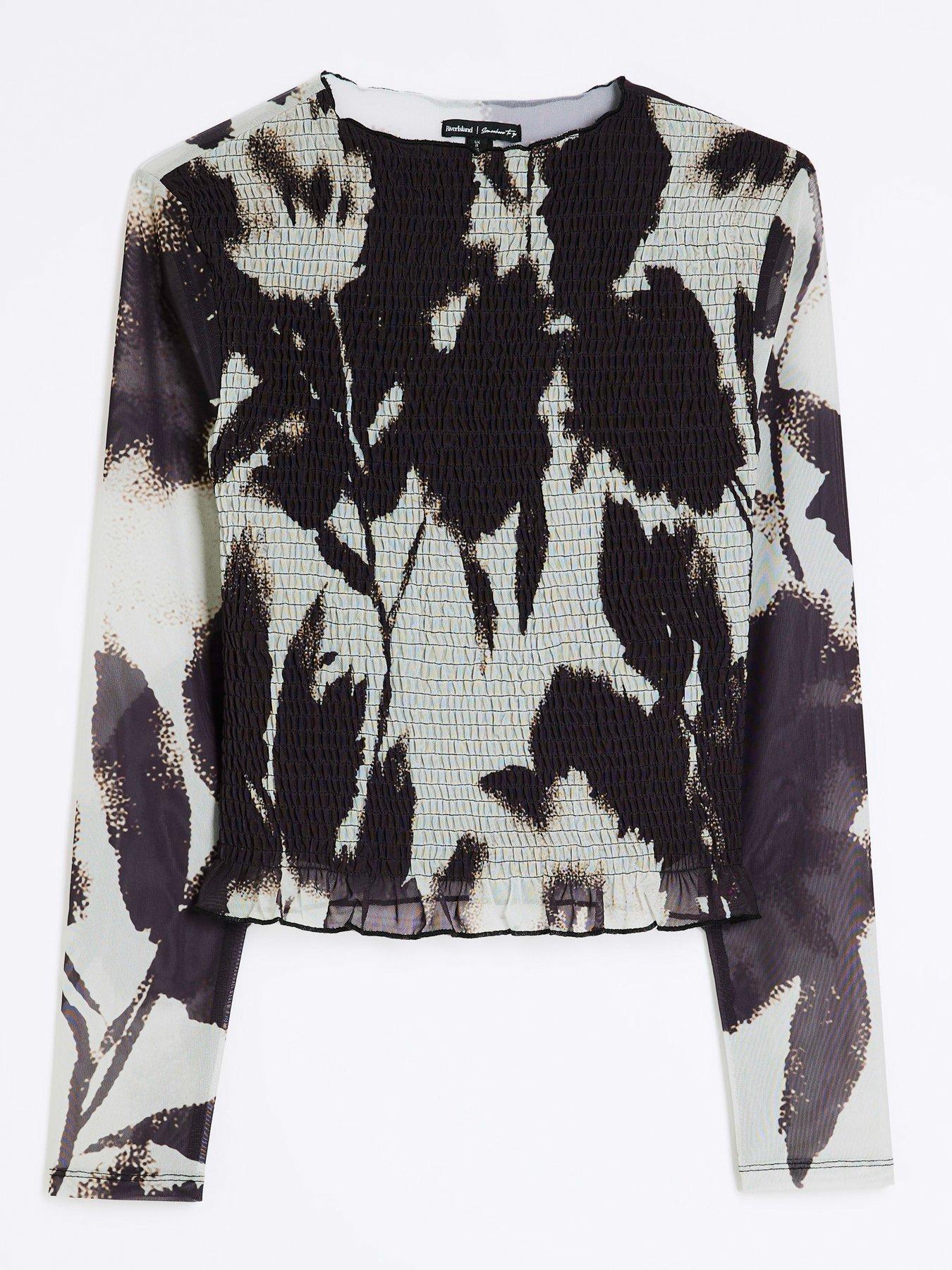 RIVER ISLAND BLUZKA Z SIATECZKI Z MARSZCZENIAMI 