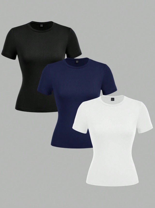 GŁADKI T-SHIRT OKRĄGŁY DEKOLT 3-PACK