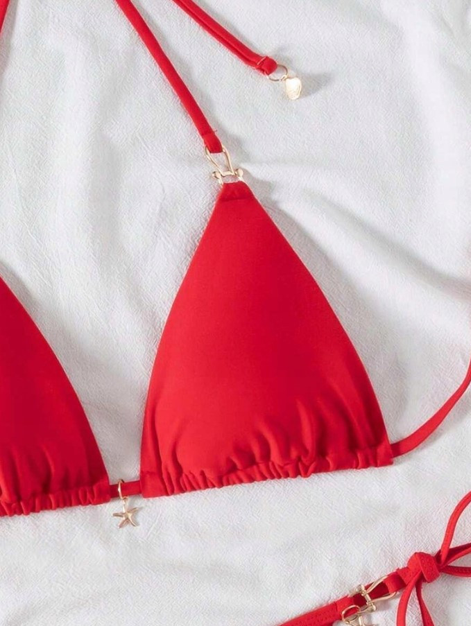 CZERWONY KOMPLET BIKINI WIĄZANIE ZAWIESZKI