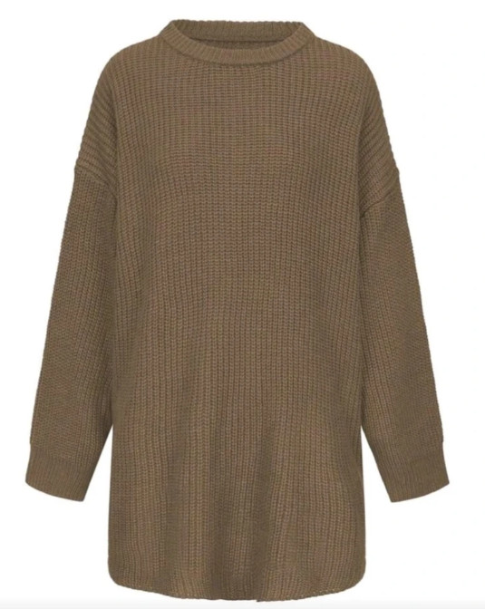 BRĄZOWY SWETER OKRĄGŁY DEKOLT 