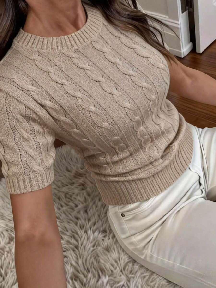 beżowy sweter krótki rękaw
