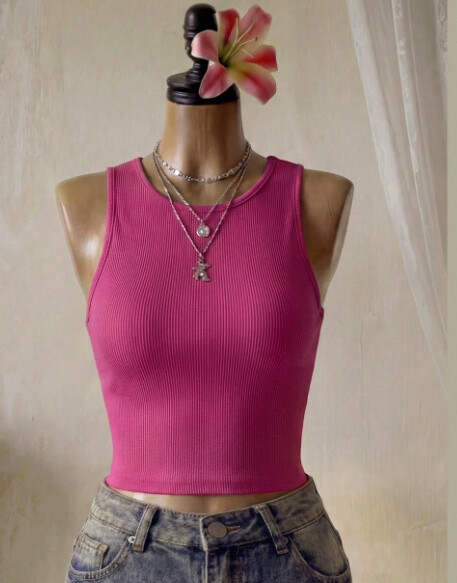 prążkowany różowy top basic