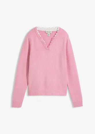 SWETER Z KORONKOWĄ WSTAWKĄ