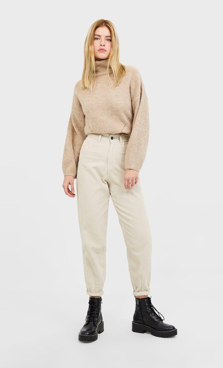 SZTRUKSOWE SPODNIE wysoki stan ecru casual