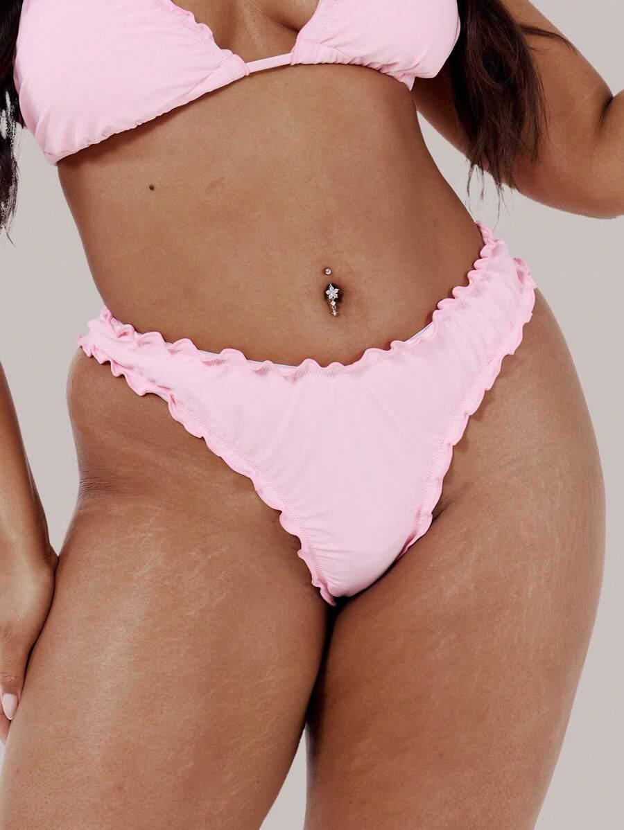 różowy dół od bikini falbana