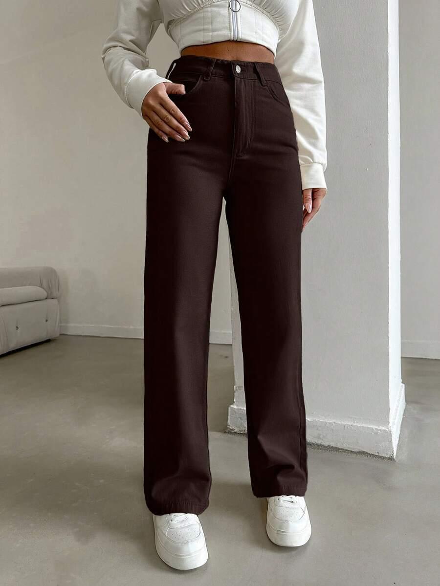 BRĄZOWE SPODNIE JEANS