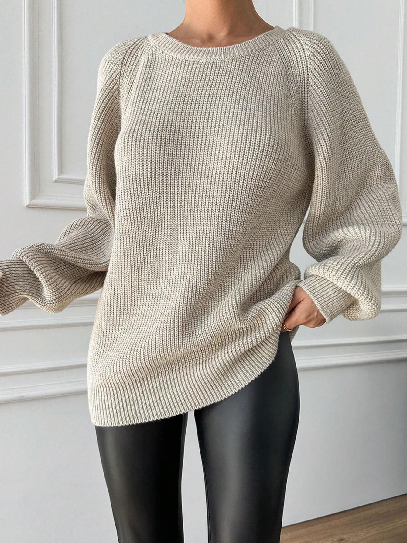 BEŻOWY SWETER OKRĄGŁY DEKOLT