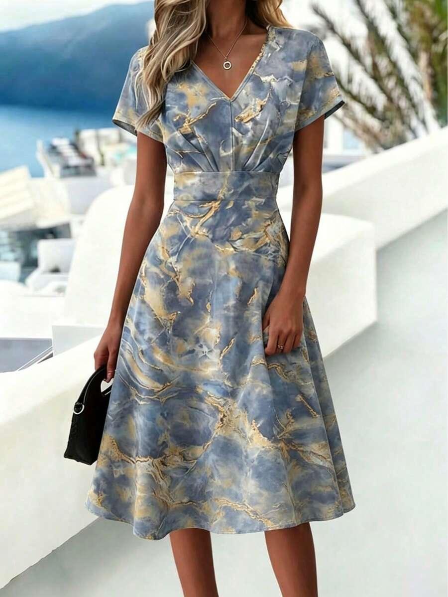 sukienka midi v-neck wzór