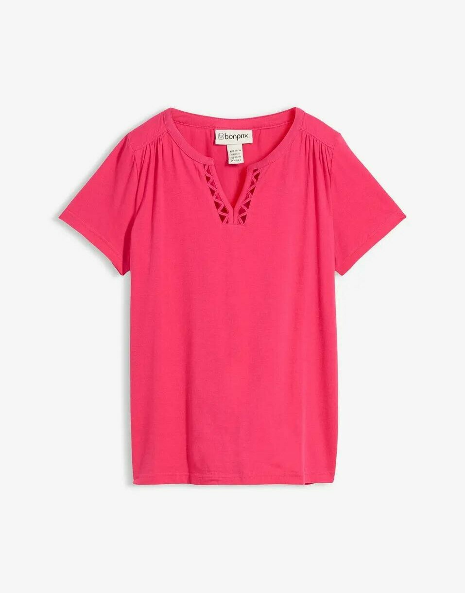 T-SHIRT DAMSKI RÓŻOWY Z DEKOLTEM V