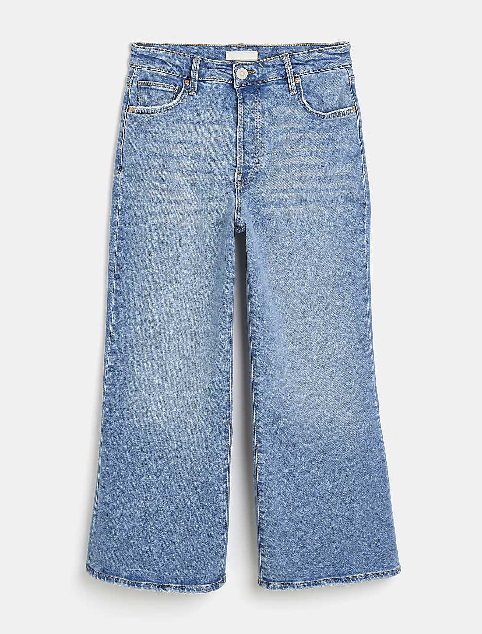 niebieskie spodnie jeans mid waist flare kieszenie
