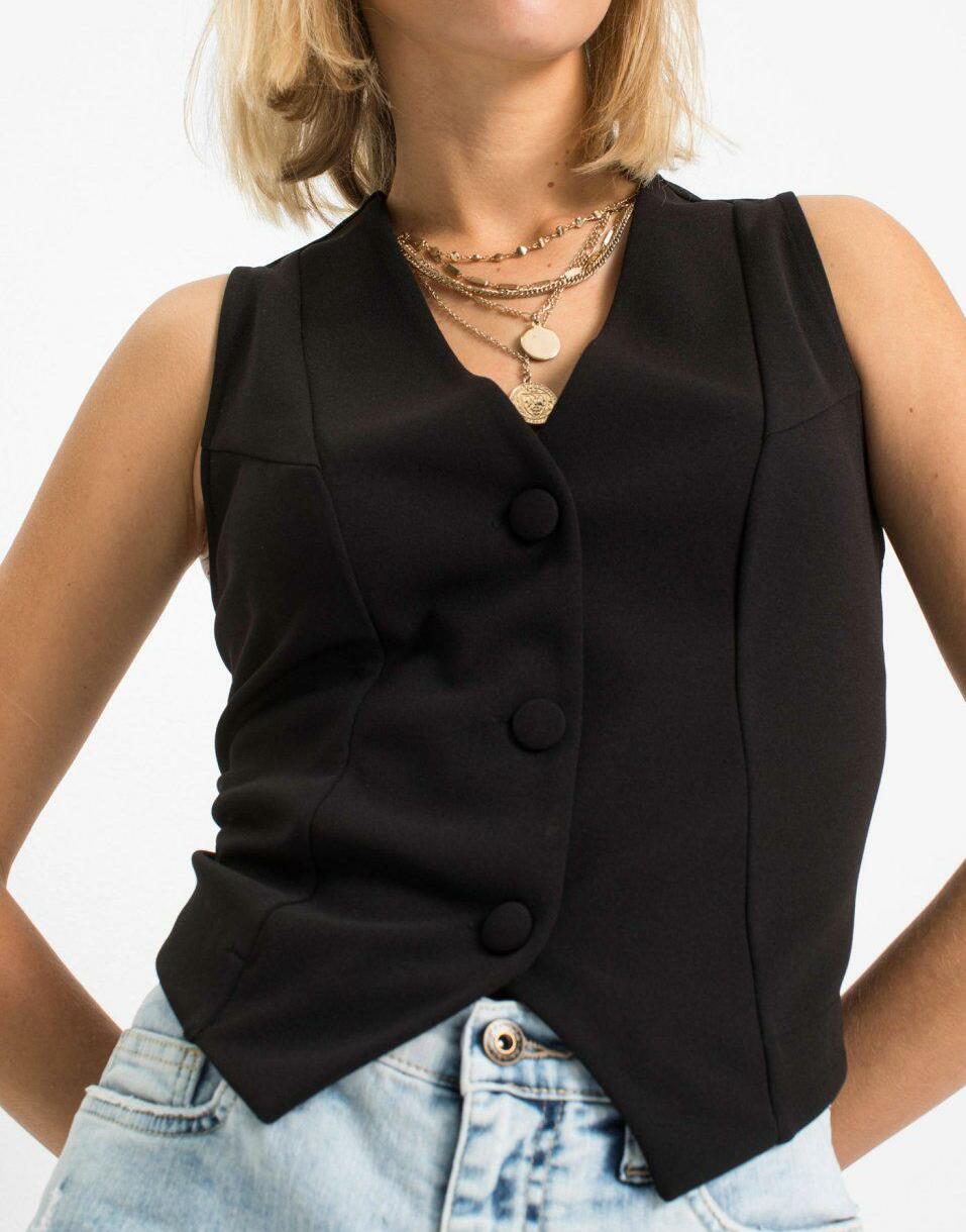 CZARNY TOP V-NECK GUZIKI 