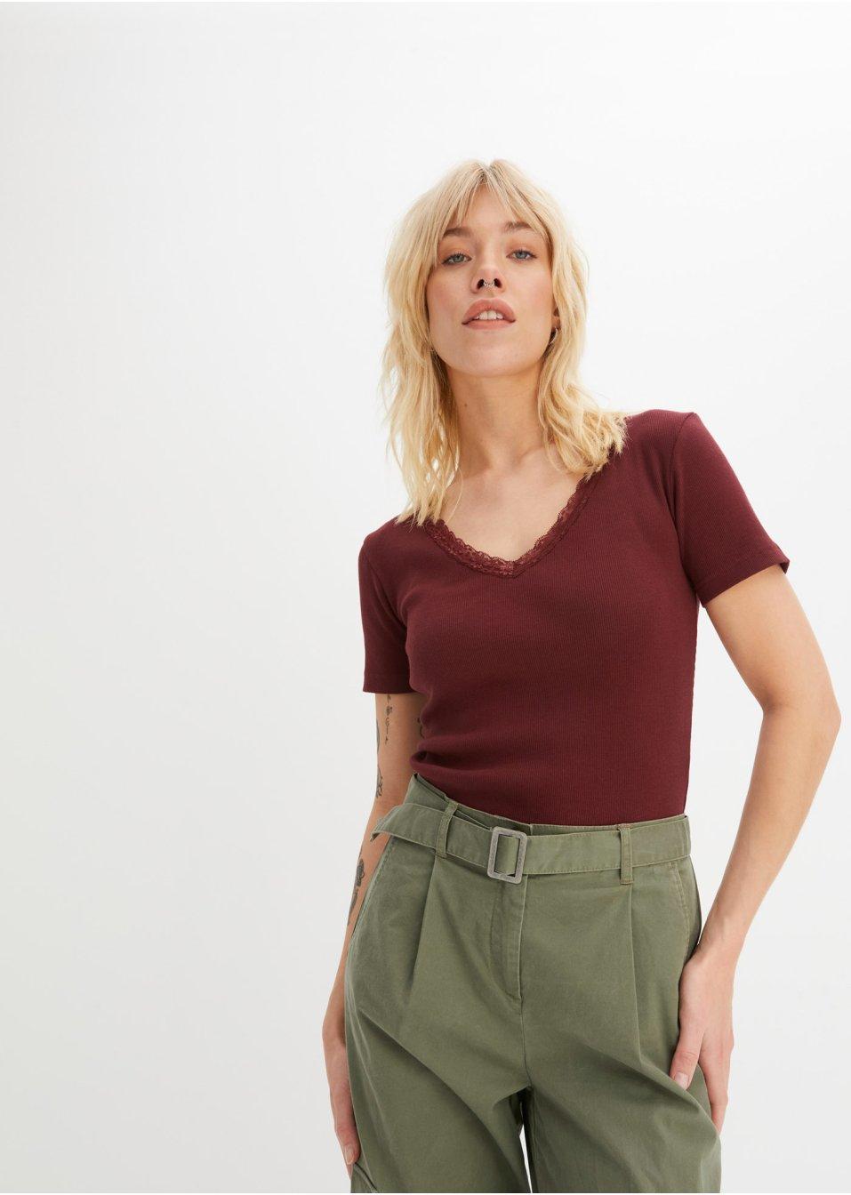 BORDOWY T-SHIRT V-NECK 