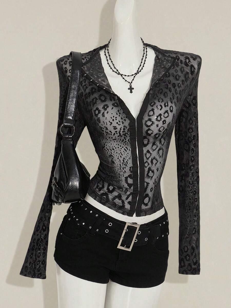 czarna bluzka animal print