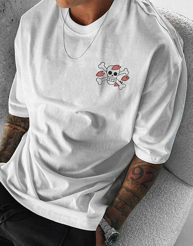 BIAŁY T-SHIRT OKRĄGŁY DEKOLT NADRUK