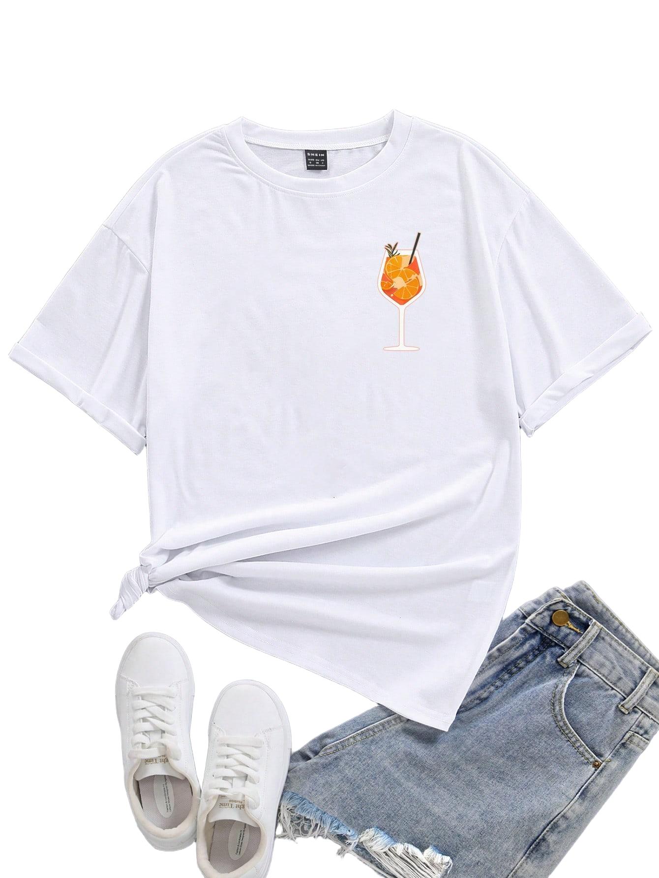 BIAŁY T-SHIRT Z NADRUKIEM