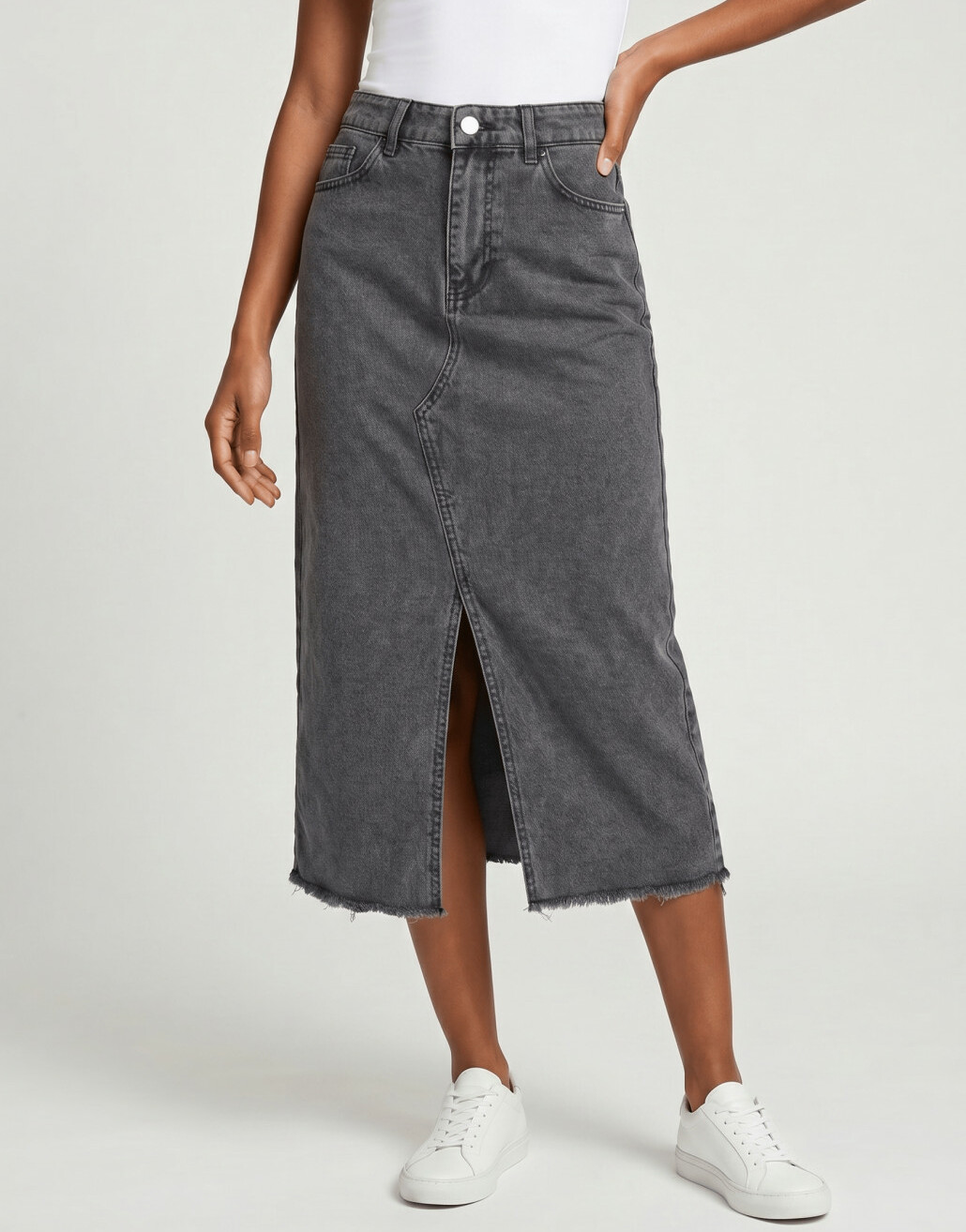 midi spódnica jeans ripped