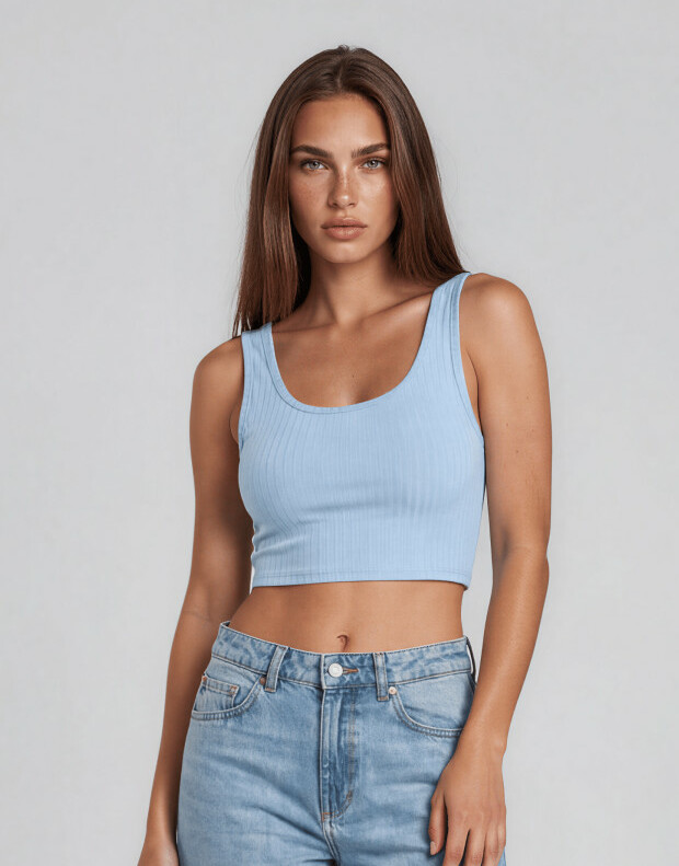 niebieski crop top prążki