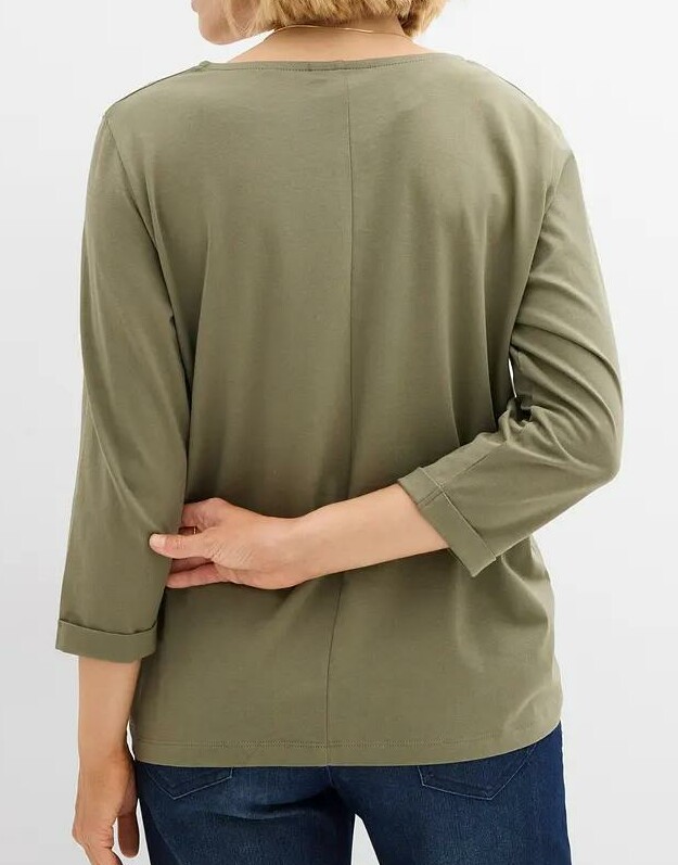 BLUZKA DAMSKA PLUS SIZE BAWEŁNA OKRĄGŁY DEKOLT RĘKAW 3/4