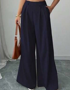 granatowe spodnie wide leg