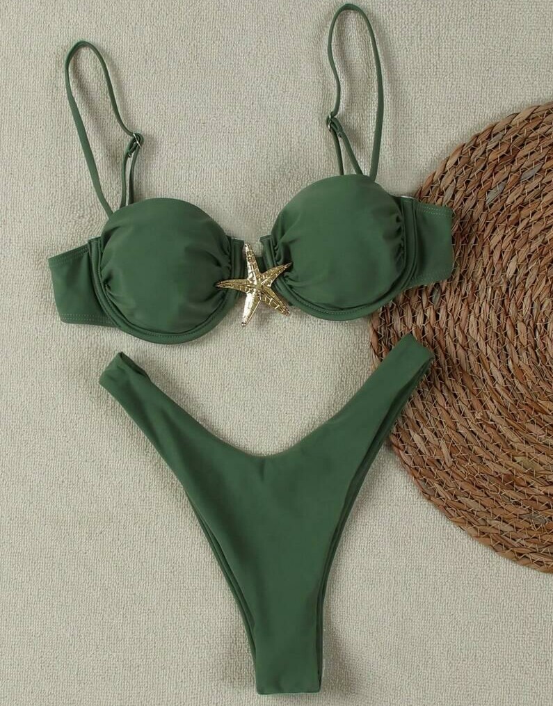 ZIELONY KOMPLET BIKINI ZDOBIENIE ROZGWIAZDA