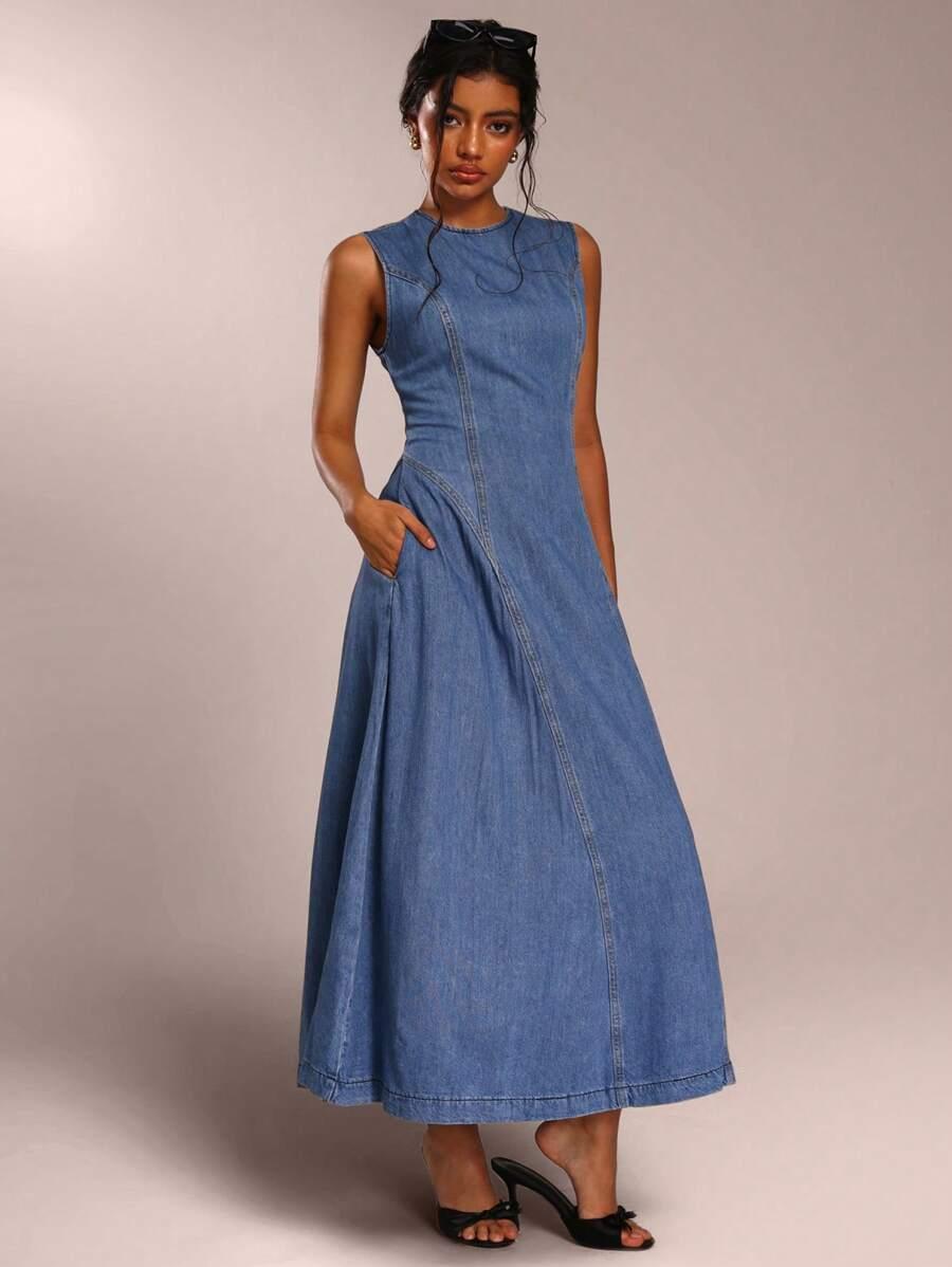 NIEBIESKA MAXI SPÓDNICA JEANS 