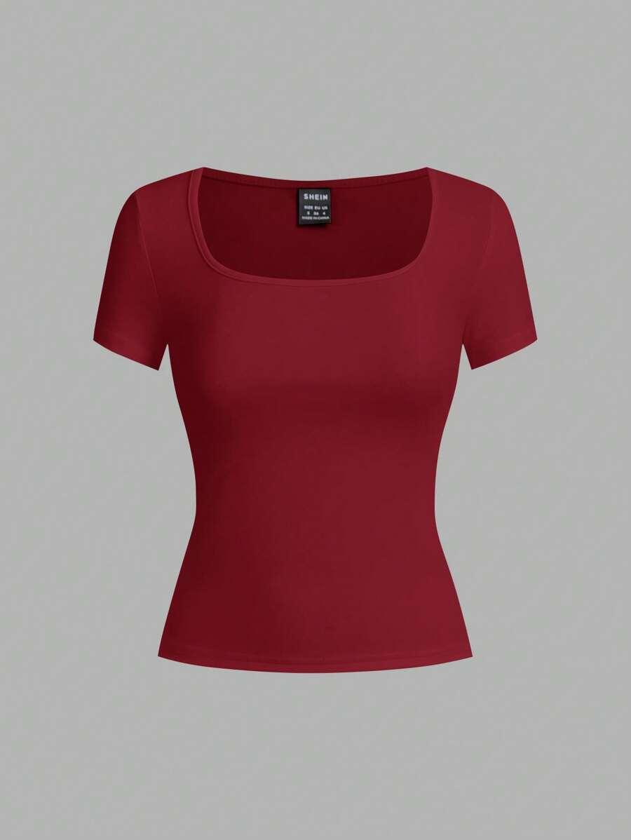 bordowy klasyczny t-shirt