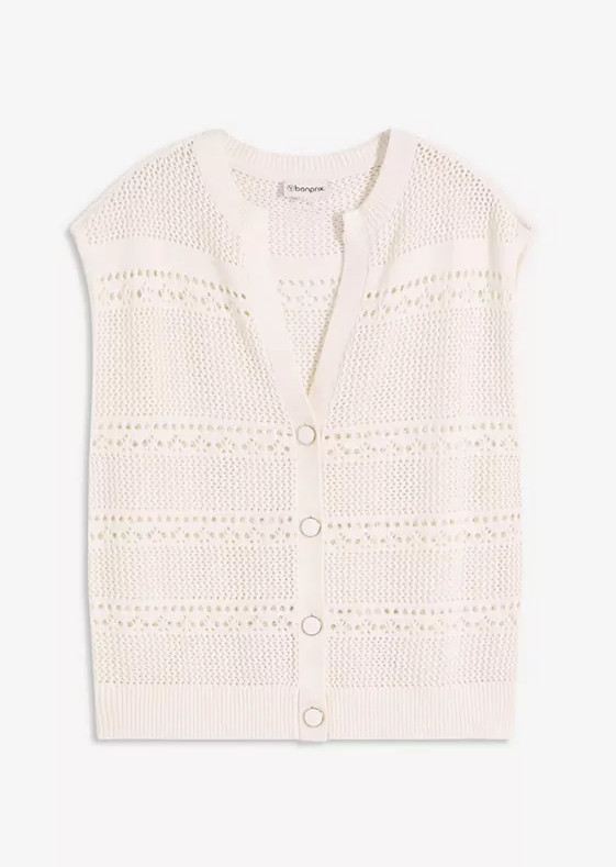 SWETER BEZ RĘKAWÓW Z DZIANINY
