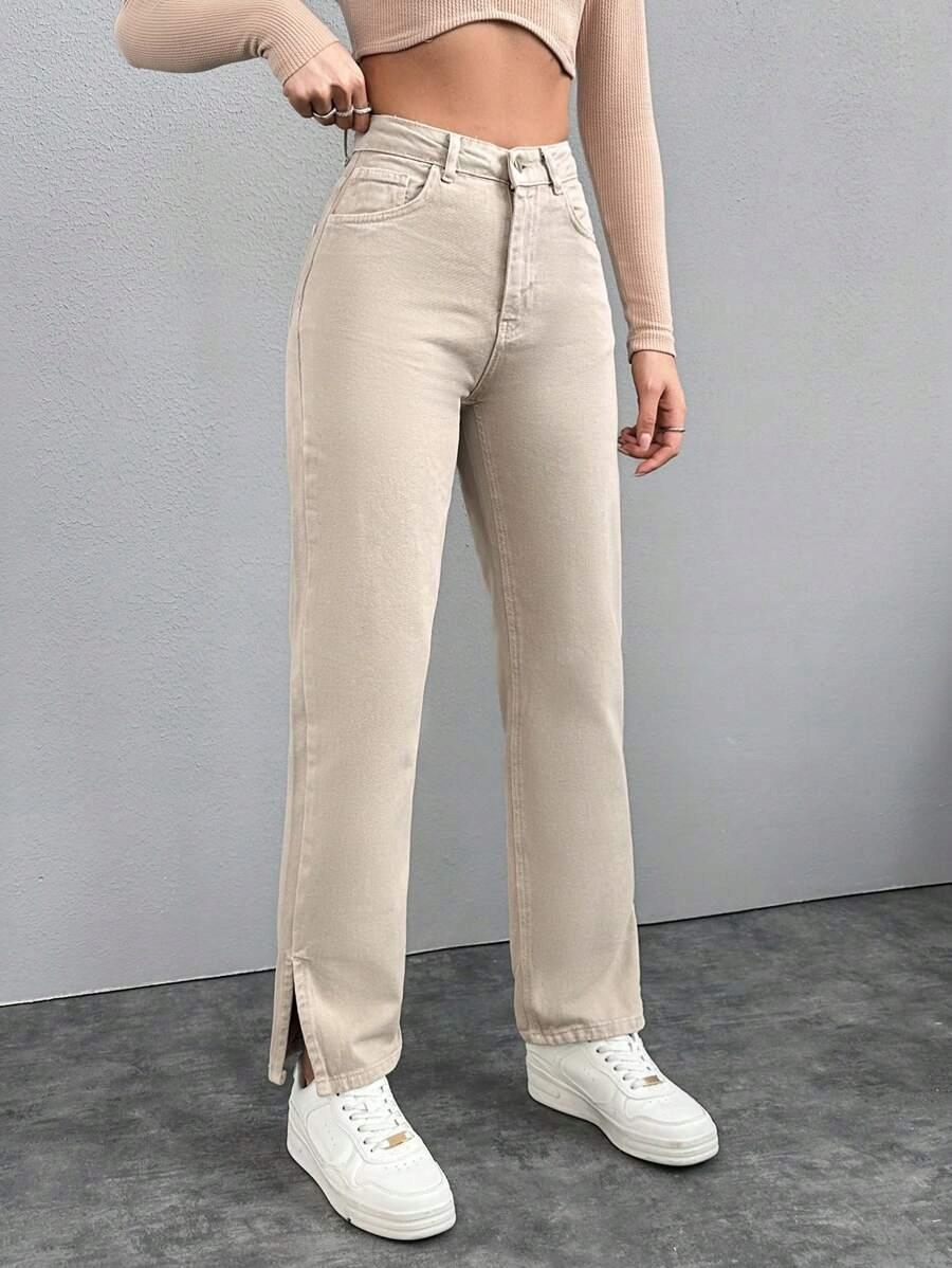 BEŻOWE SPODNIE JEANS