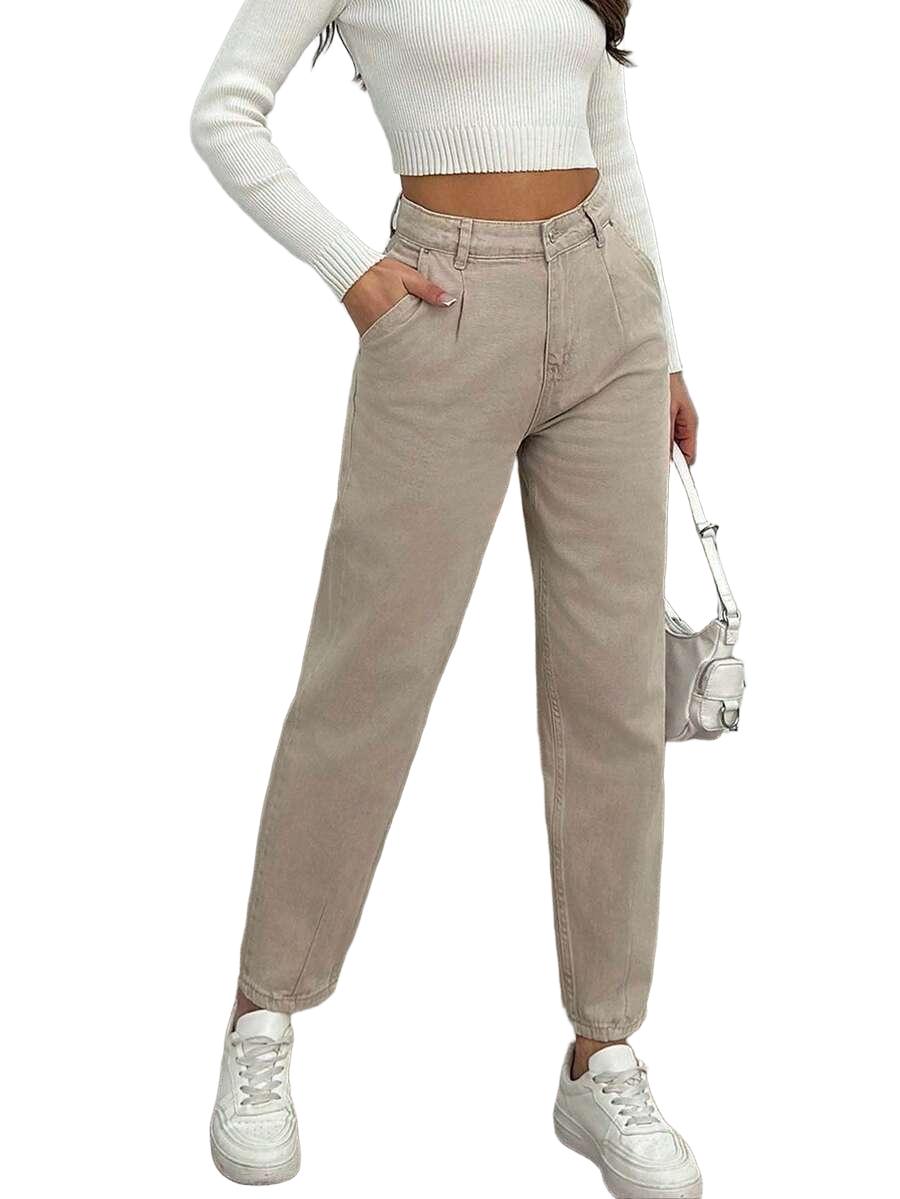beżowe spodnie jeans 