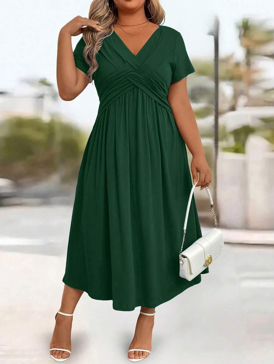 MIDI SUKIENKA KRÓTKI RĘKAW V NECK 