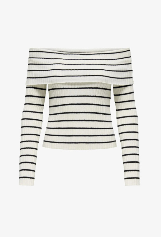 SWETER PRĄŻKI ODKRYTE RAMIONA PASKI