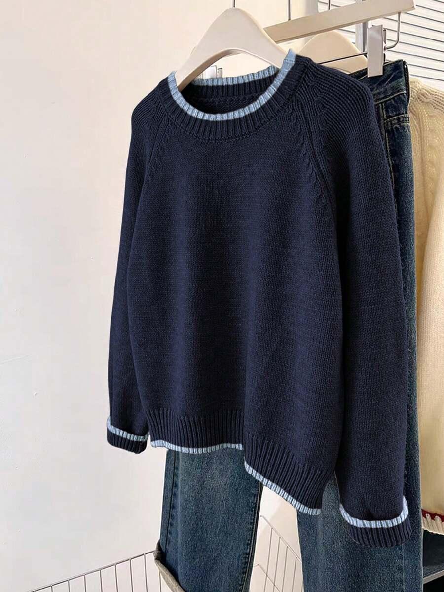 GRANATOWY SWETER OKRĄGŁY DEKOLT 
