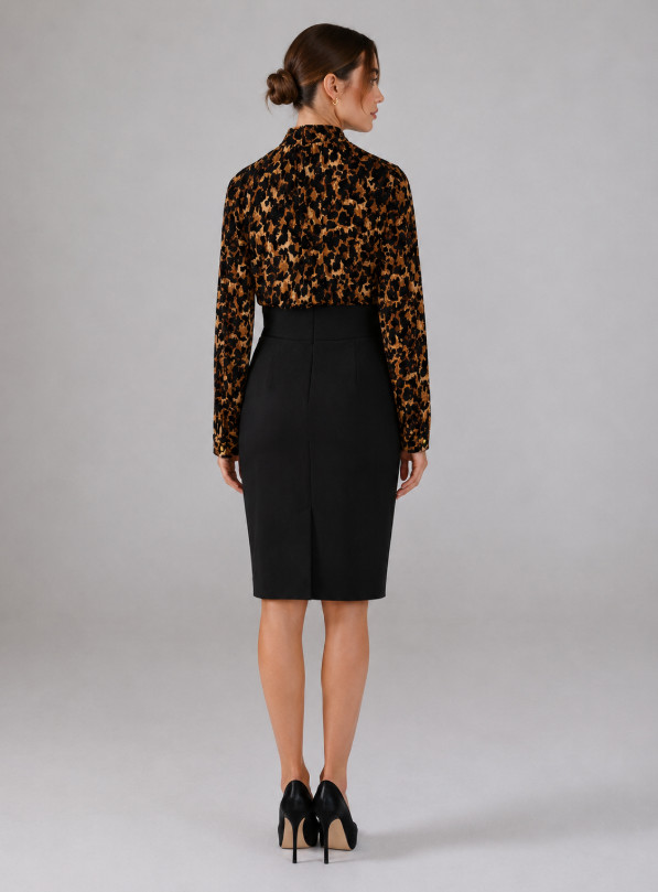 sukienka przed kolano łączenie animal print zdobienie