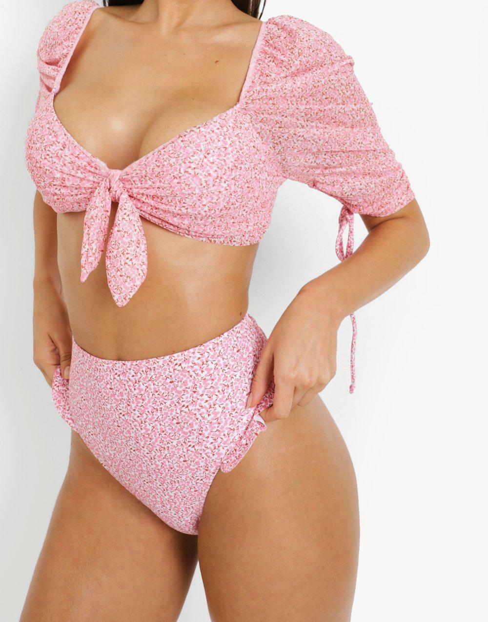dół od bikini wzór kwiaty falbana 