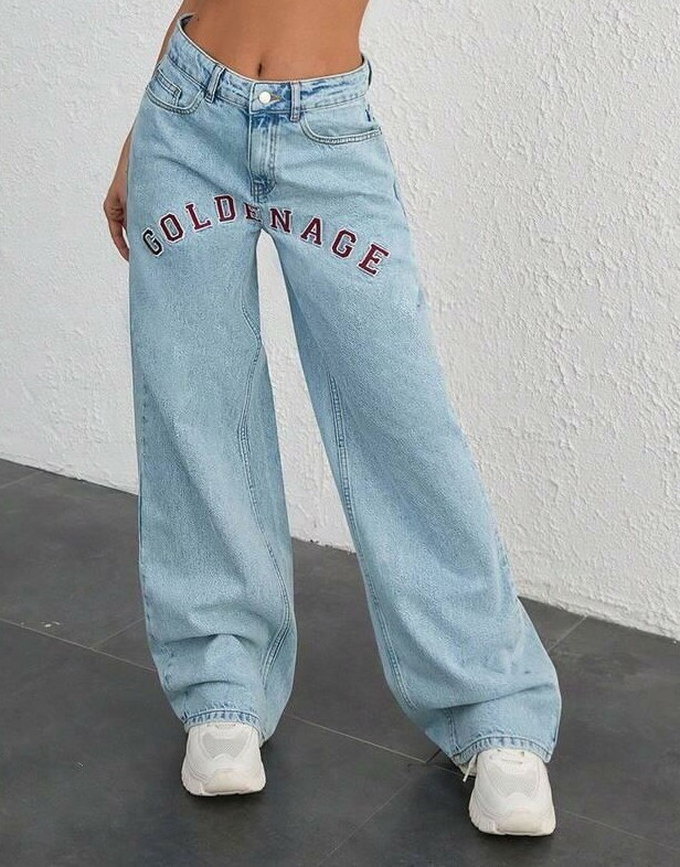 NIEBIESKIE SPODNIE JEANS haft
