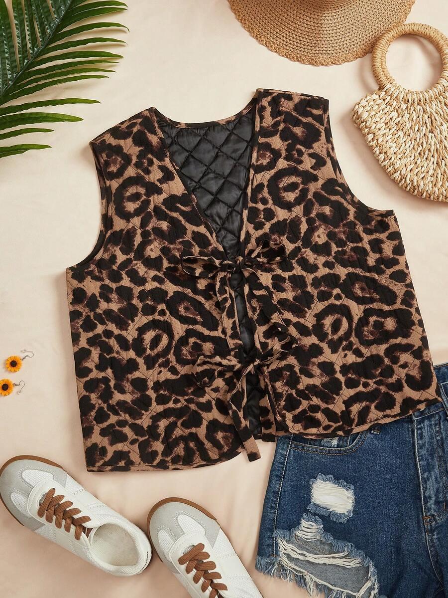 brązowa kamizelka animal print
