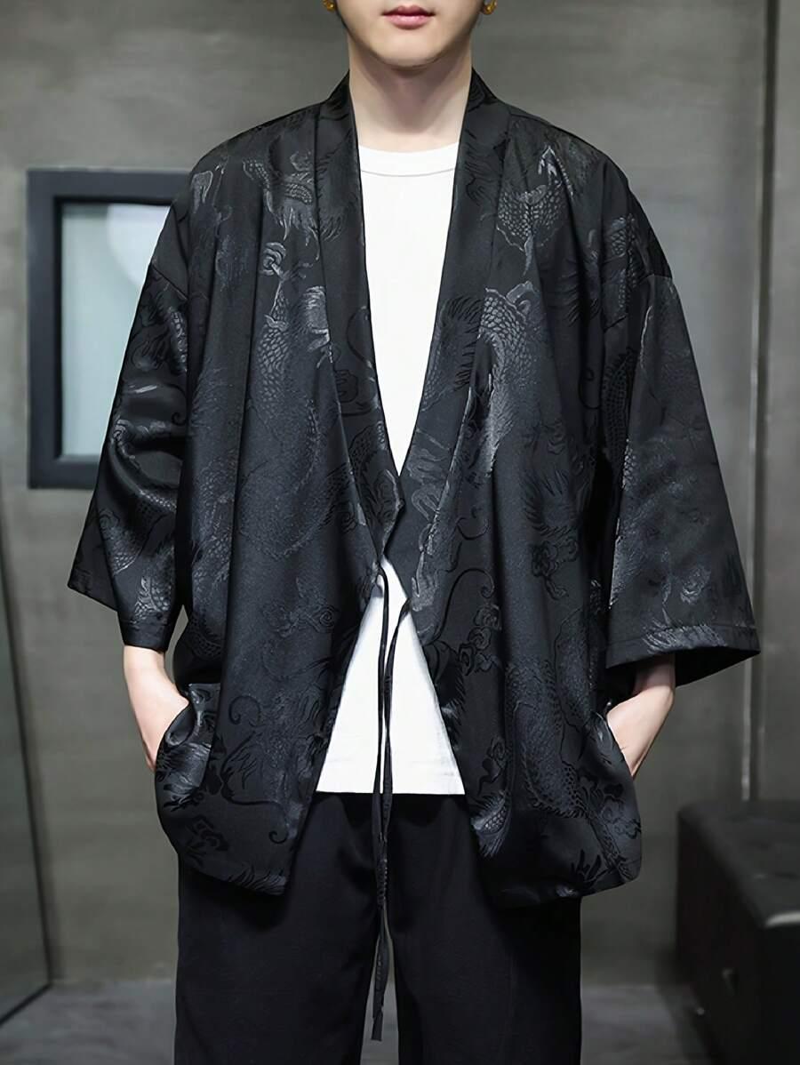 czarna koszula kimono wiązanie 