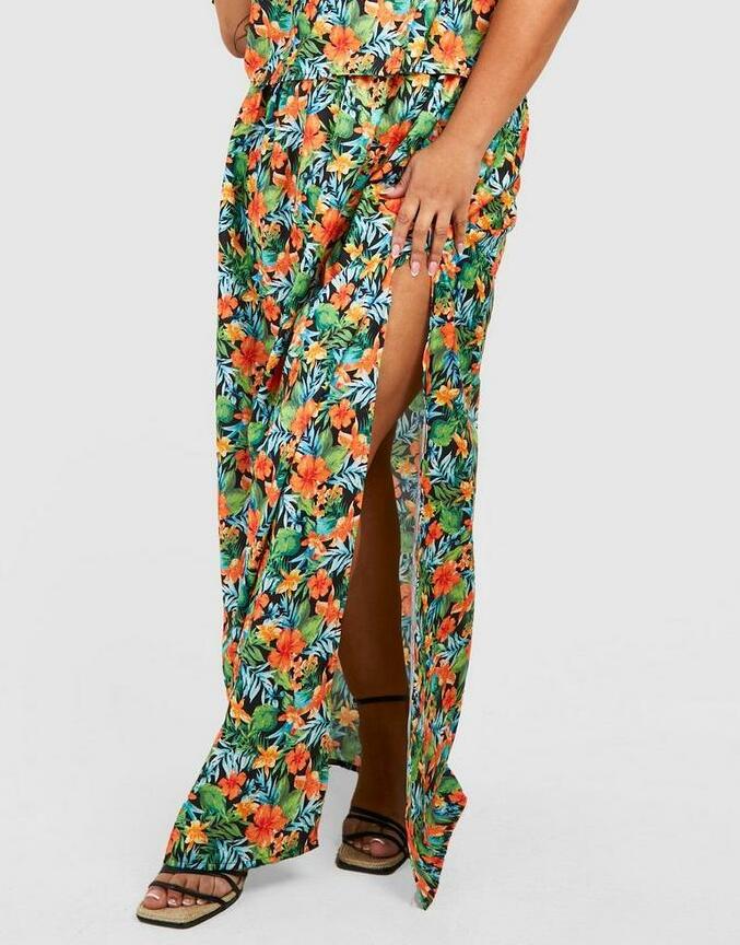 maxi spódnica tropical print rozporek