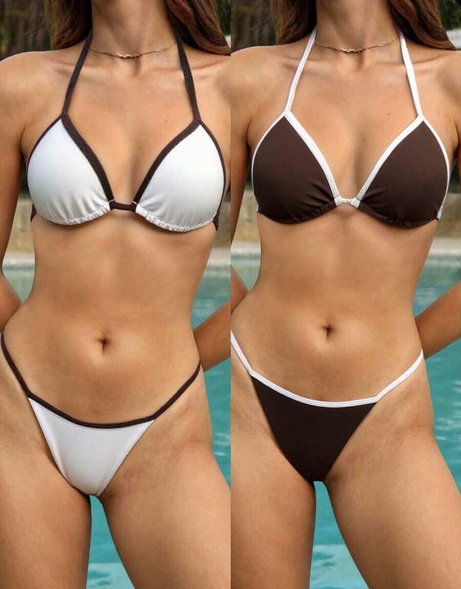 3-CZĘŚCIOWY komplet bikini kontrast