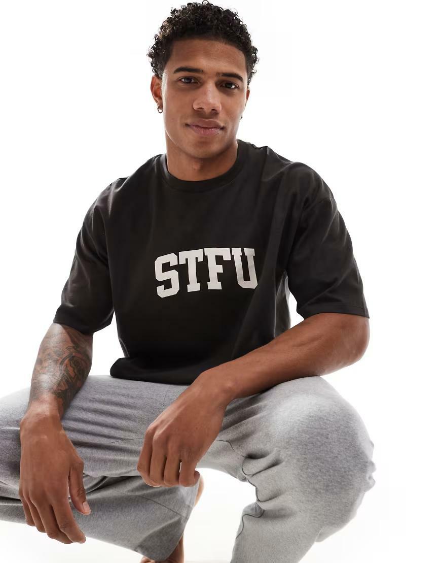 BRĄZOWA GÓRA OD PIŻAMY T-SHIRT NAPIS STFU 