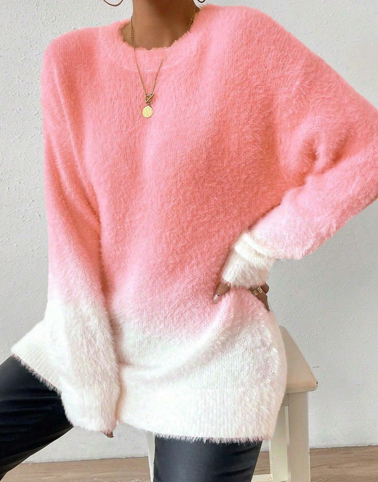 luźny sweter fluffy ombre casual 