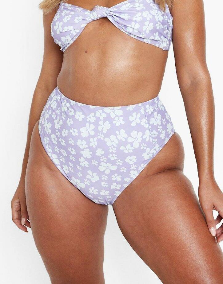fioletowy dół od bikini print kwiaty wysoki stan