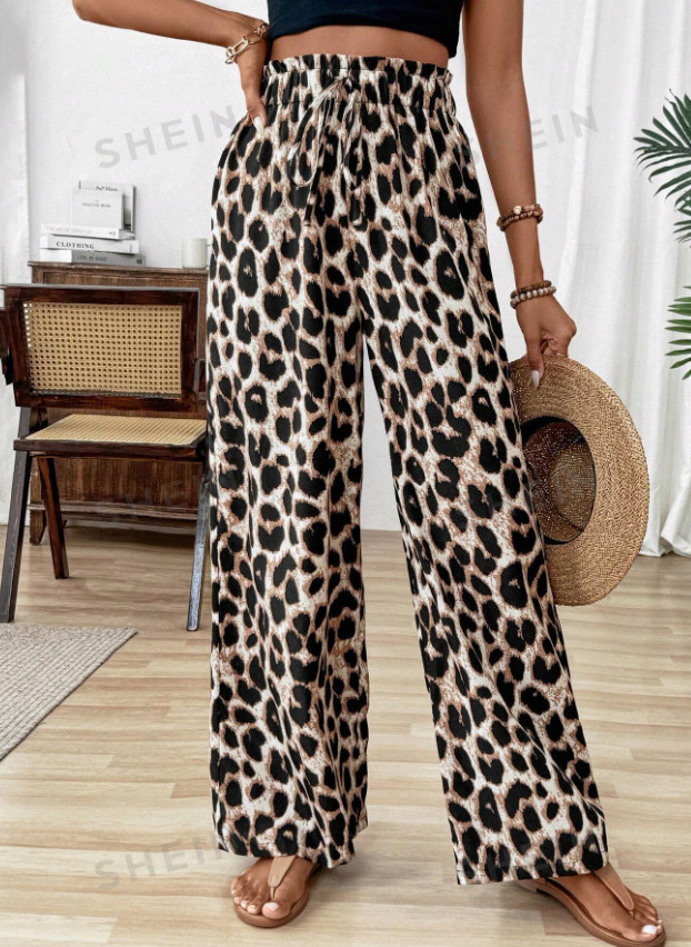 szerokie spodnie na gumce animal print casual 