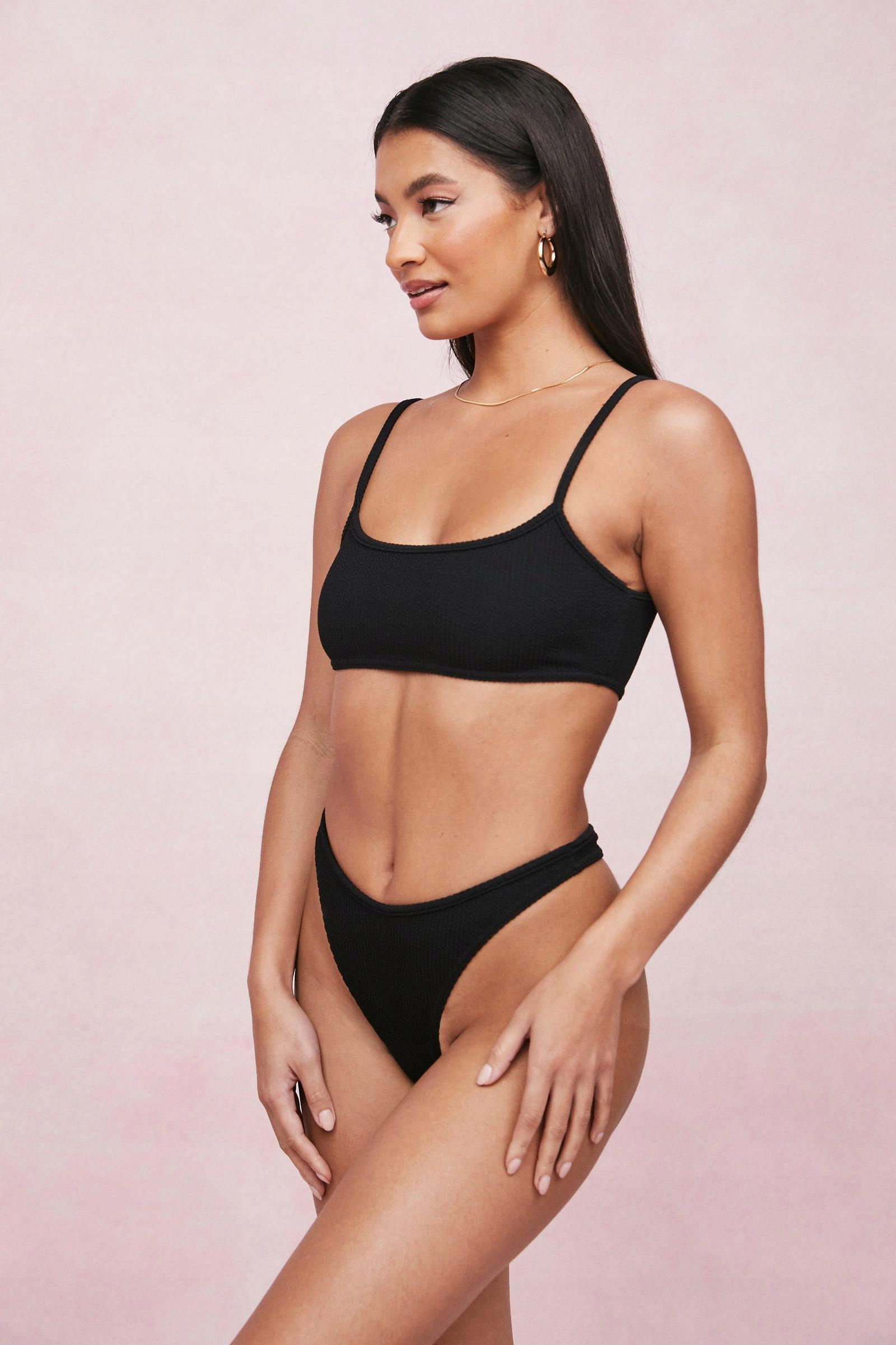 czarna góra od bikini crop top marszczenia 