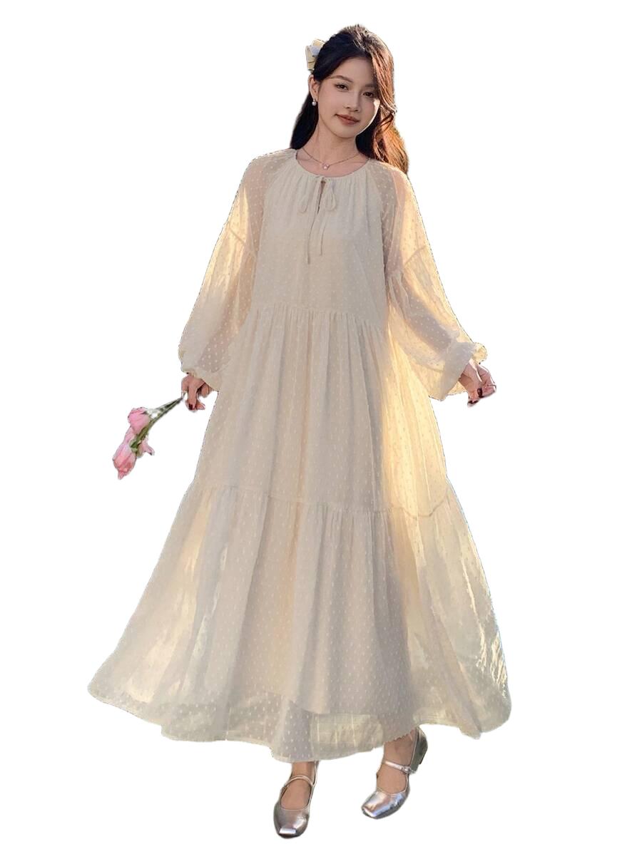 BOHO MIDI SUKIENKA Z WIĄZANYM DEKOLTEM I DŁUGIM RĘKAWEM