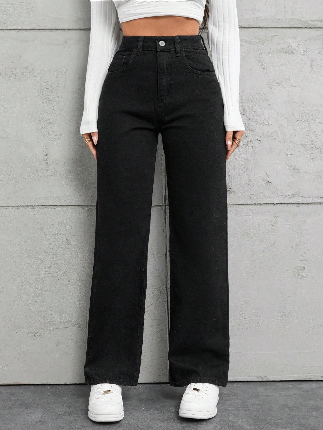CZARNE SPODNIE JEANS WYSOKI STAN KIESZENIE ZAMEK 