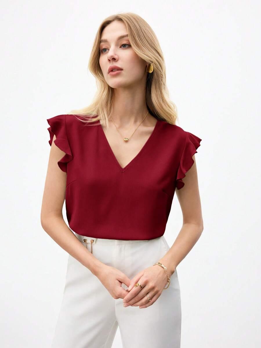 czerwona bluzka v-neck
