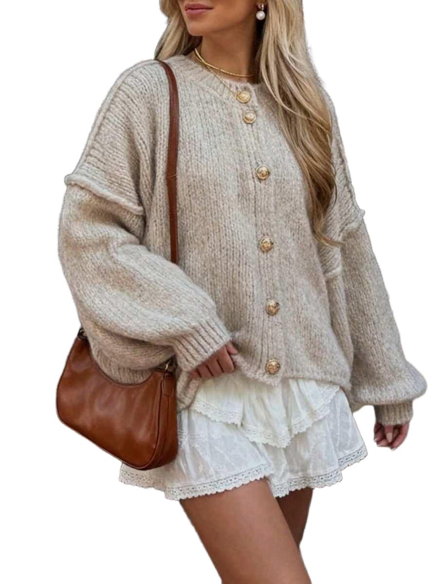 SWETER ROZPINANY OVERSIZE Z OZDOBNYMI GUZIKAMI