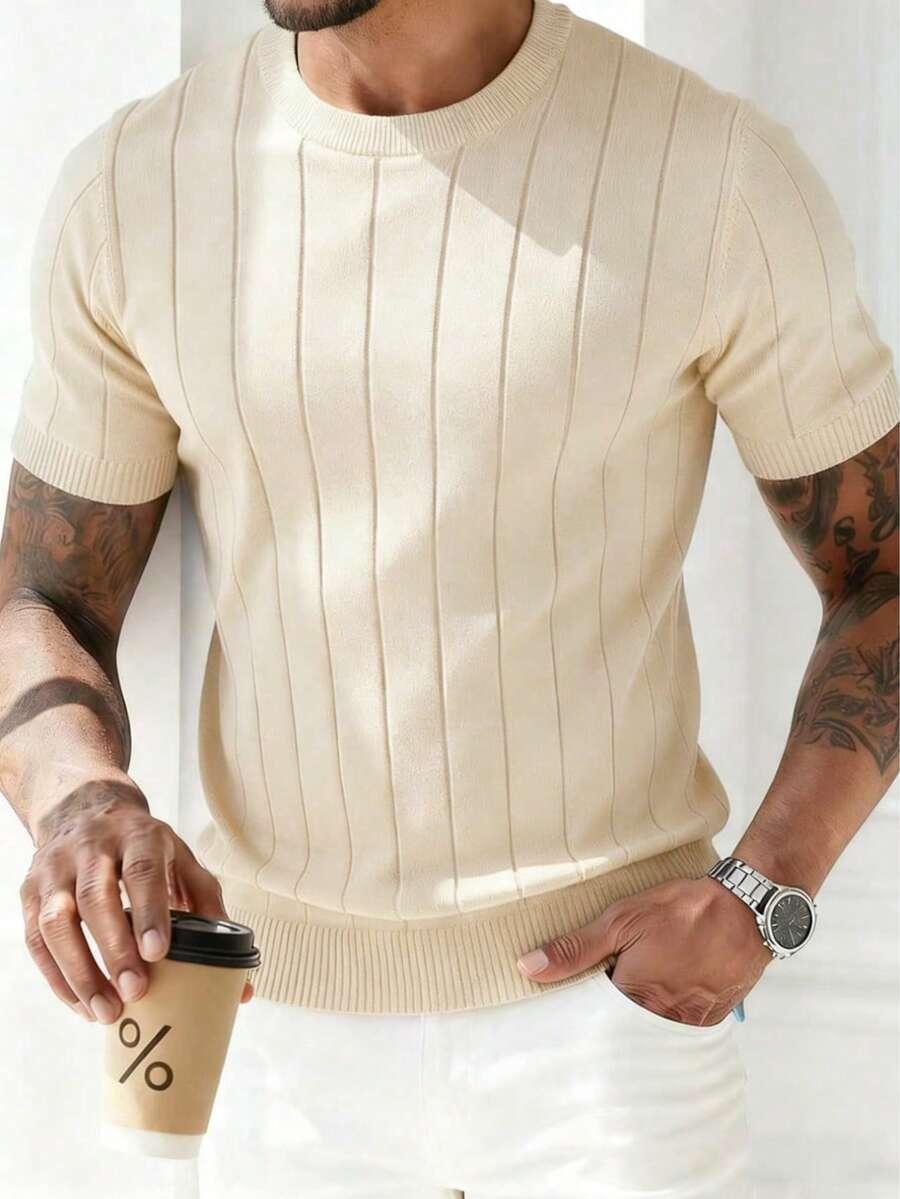 BEŻOWY T-SHIRT OKRĄGŁY DEKOLT